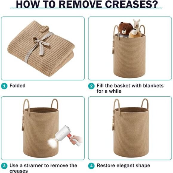 Jute Rope Laundry Hamper Basket, 58L Tall Laundry Basket, Baby Nursery Hamper - Picture 4 of 8